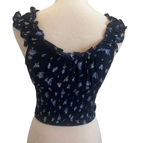 Love Tree  NWOT Midnight Blue Floral Ruffle Blouse - Picture 2 of 7